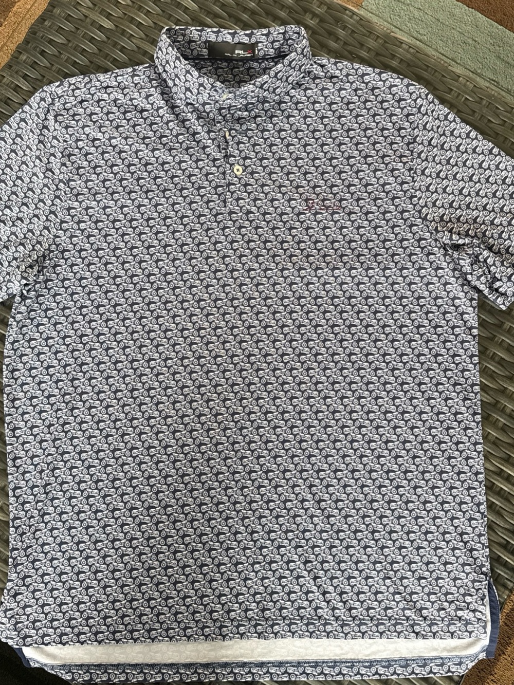 RLX XL Ralph Lauren Navy Polo with White Motorcycle Motif